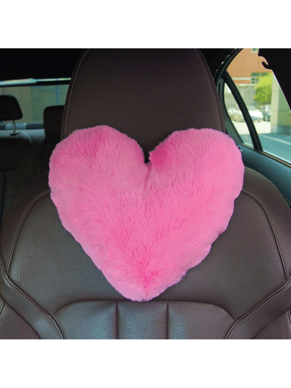 1Pc Car Headrest Pillow, Heart Shaped Plush Neck Support Pillow