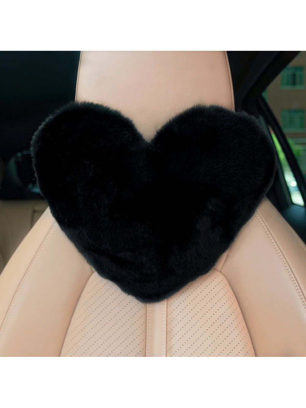 1Pc Car Headrest Pillow, Heart Shaped Plush Neck Support Pillow