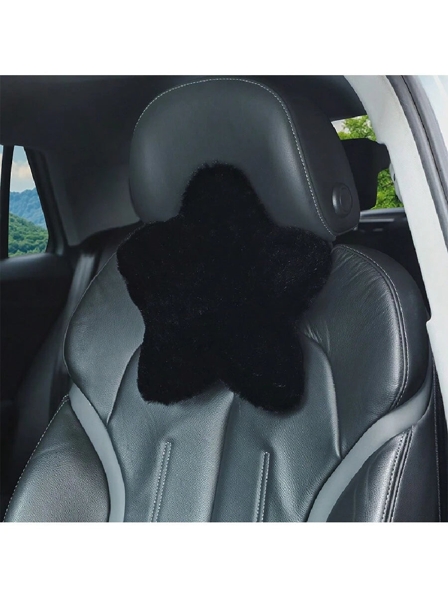 1Pc Car Headrest Pillow, Heart Shaped Plush Neck Support Pillow