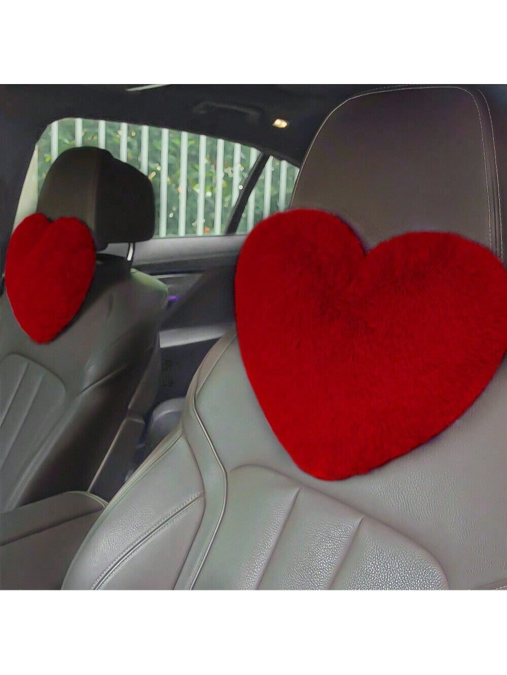 1Pc Car Headrest Pillow, Heart Shaped Plush Neck Support Pillow