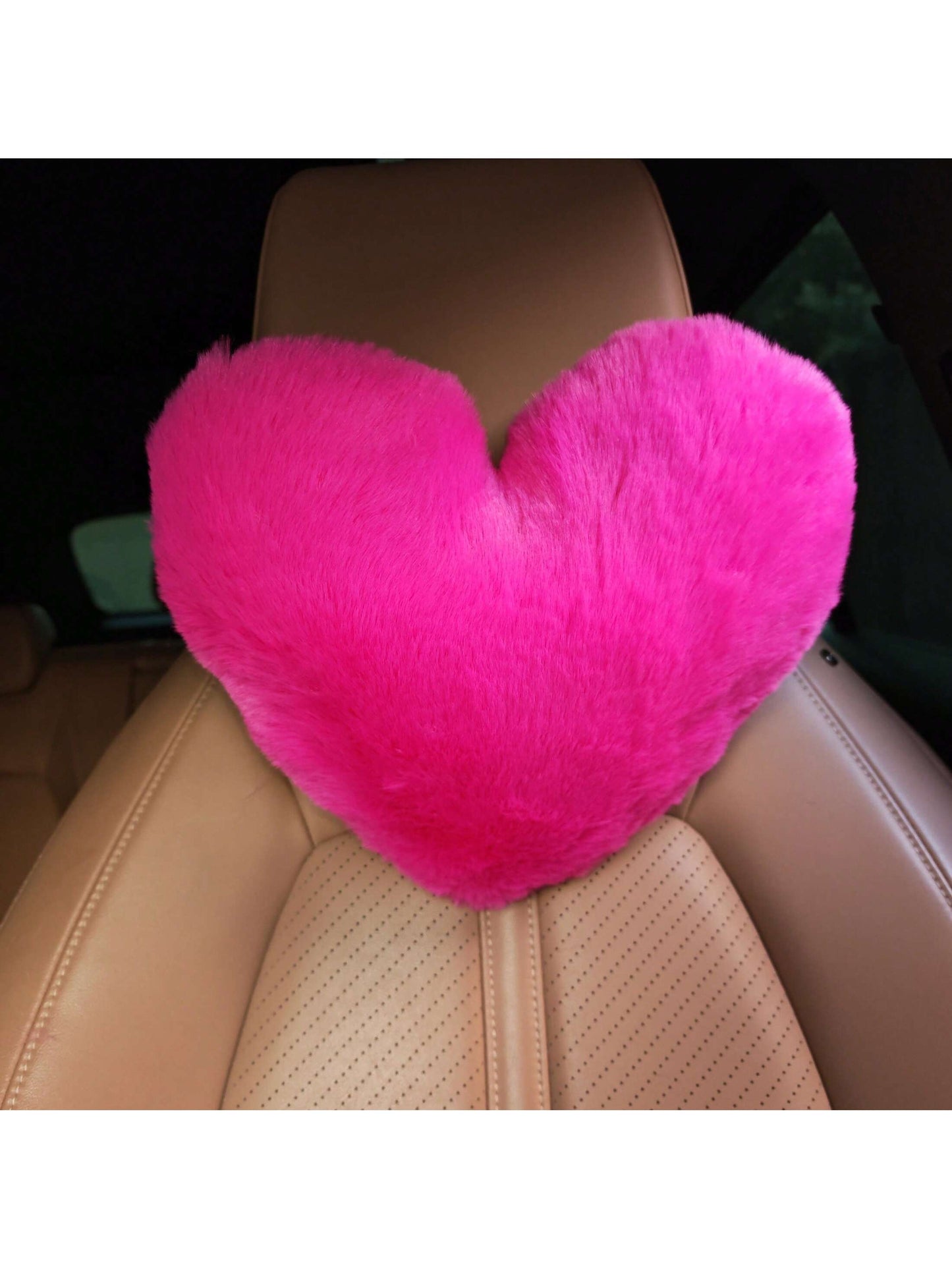 1Pc Car Headrest Pillow, Heart Shaped Plush Neck Support Pillow