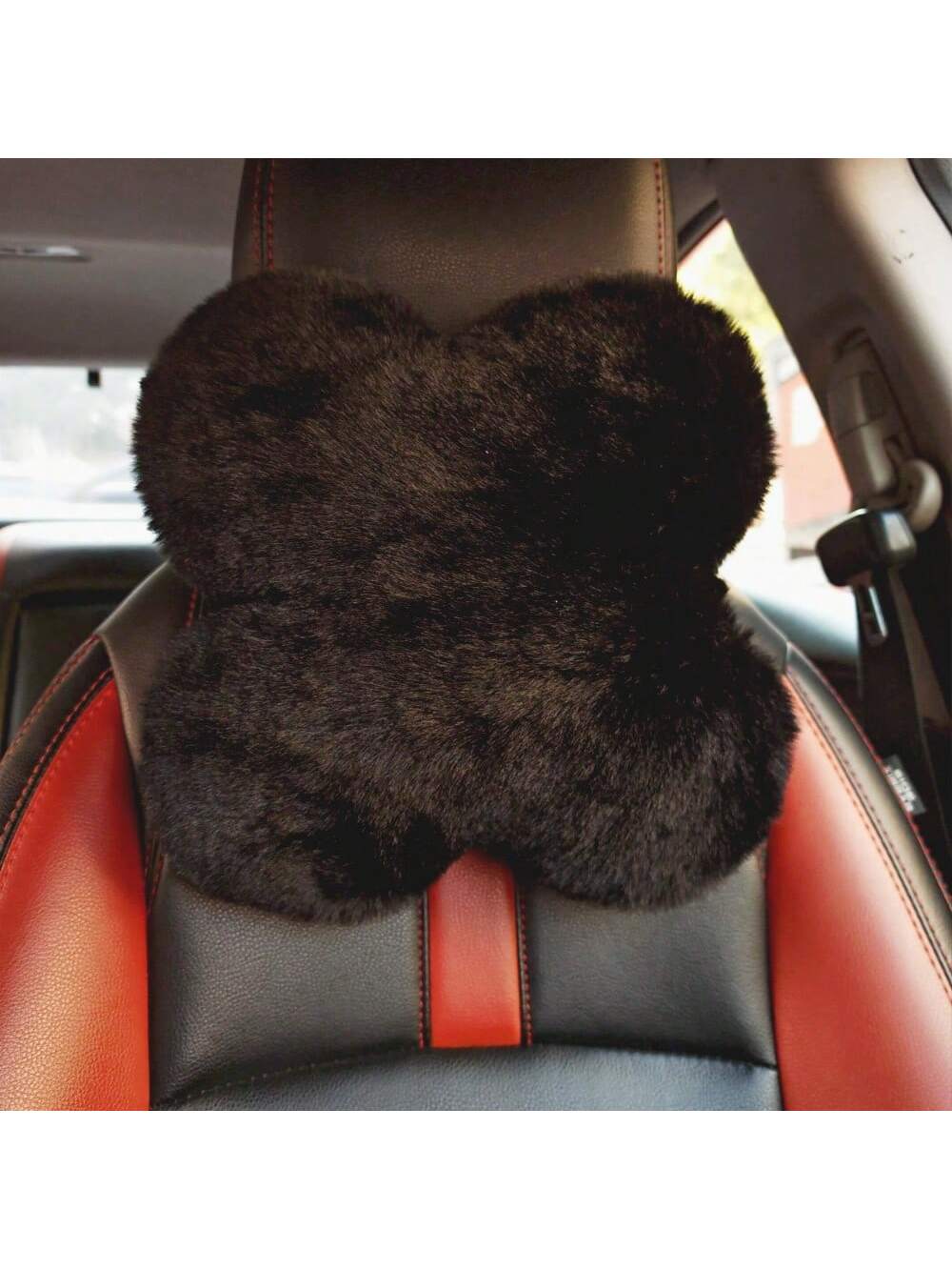 1Pc Car Headrest Pillow, Heart Shaped Plush Neck Support Pillow