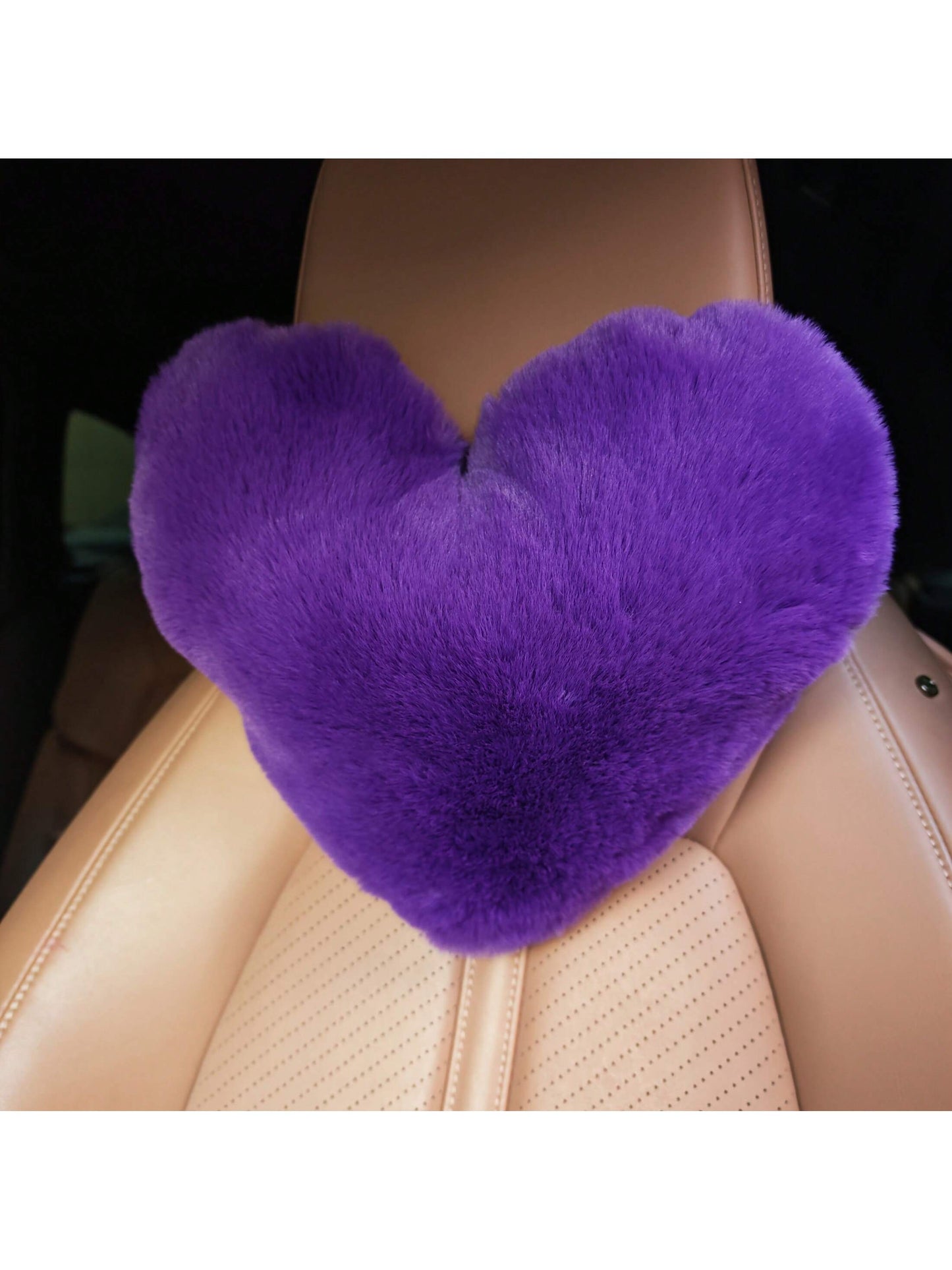 1Pc Car Headrest Pillow, Heart Shaped Plush Neck Support Pillow