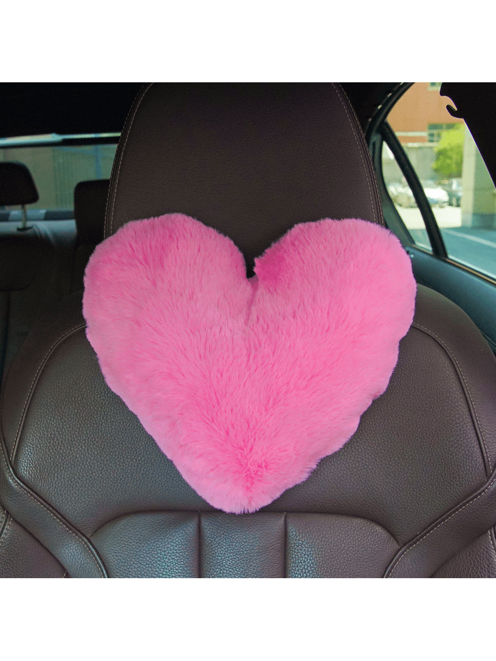 1Pc Car Headrest Pillow, Heart Shaped Plush Neck Support Pillow