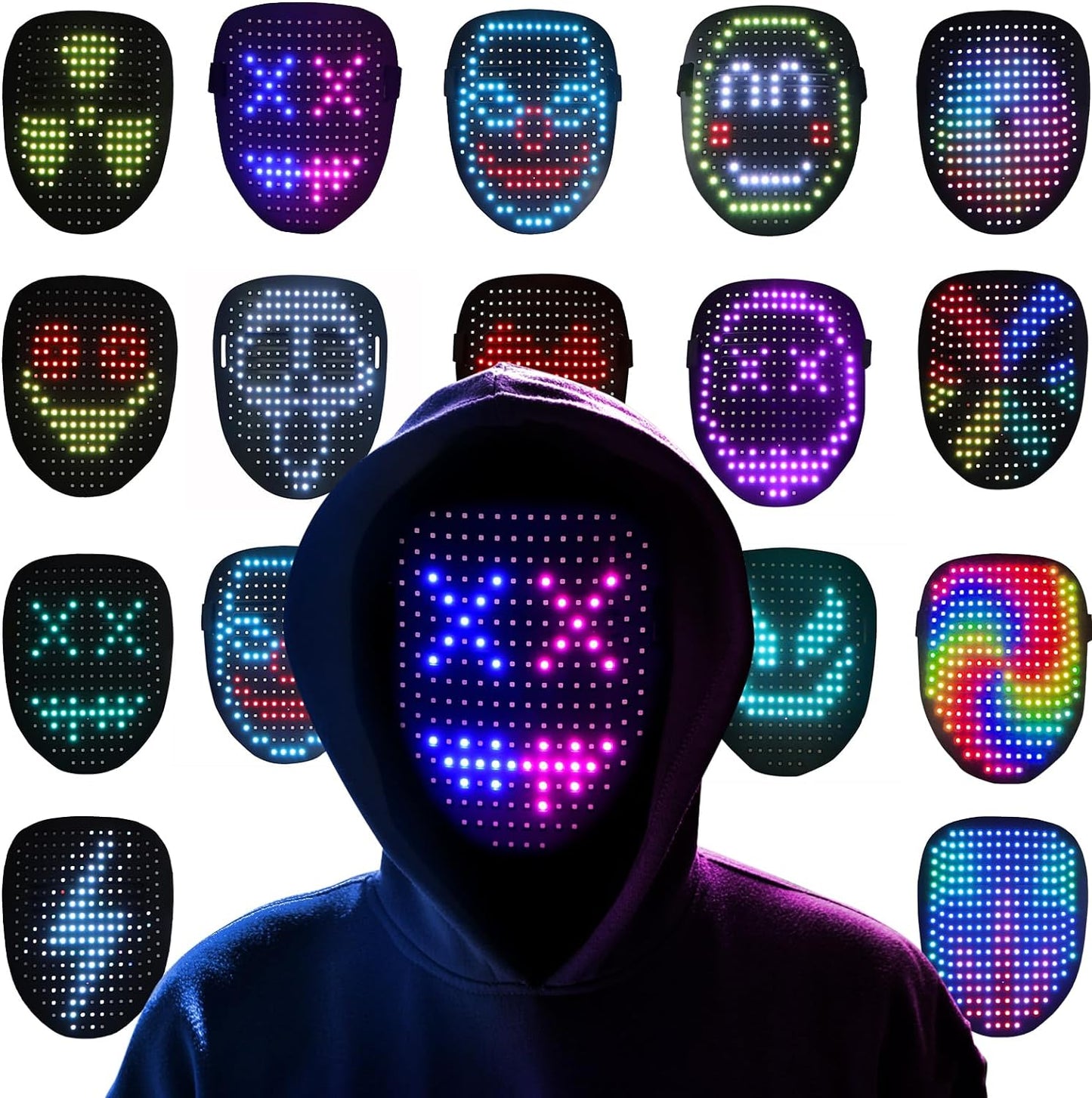 Led Mask, Light up Mask with Gesture Sensing, LED Lighted Face Transforming Halloween Mask, Costume Cosplay Party