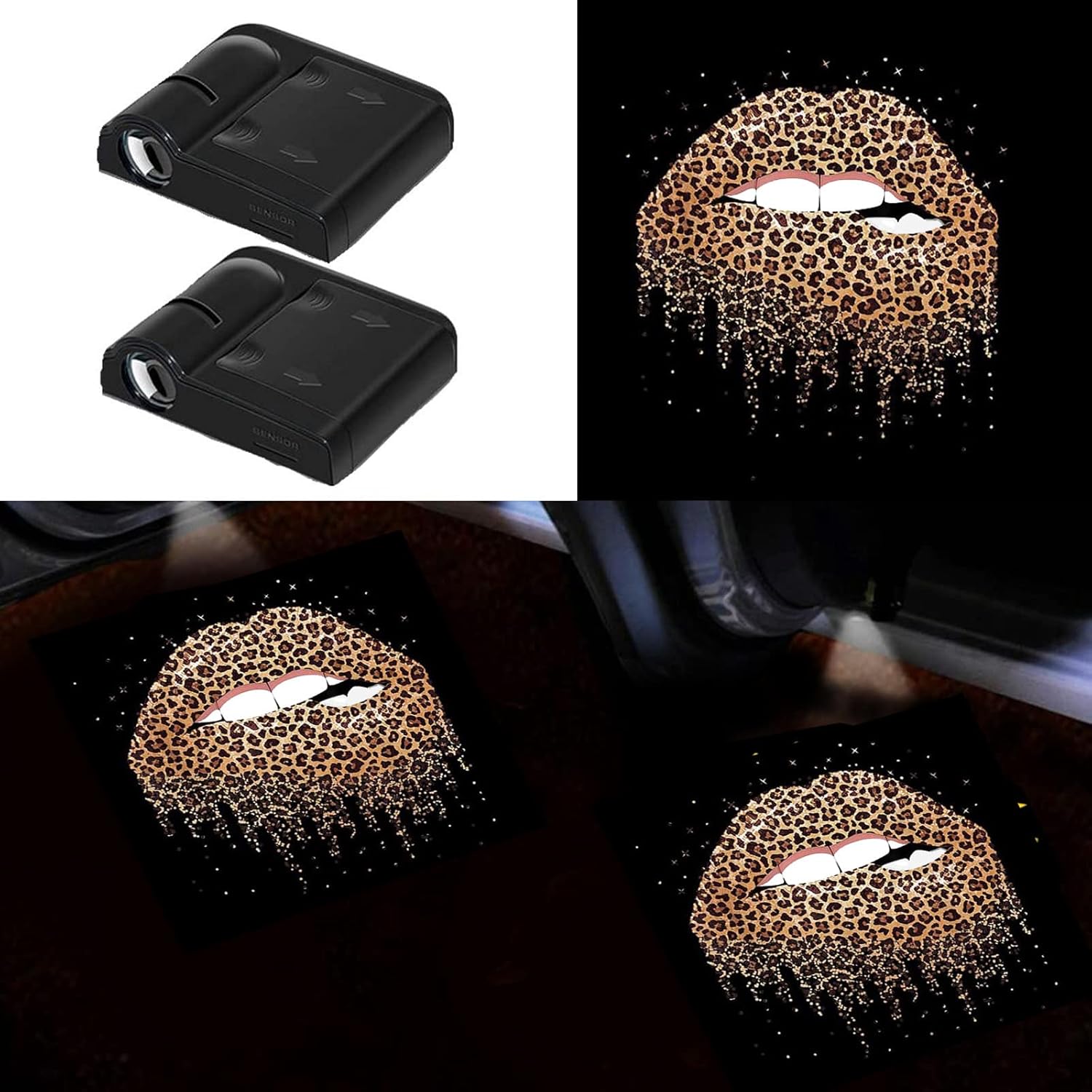 Lips Bite Kiss Me Leopard Cheetah Print Lips Car Door Projector Lights